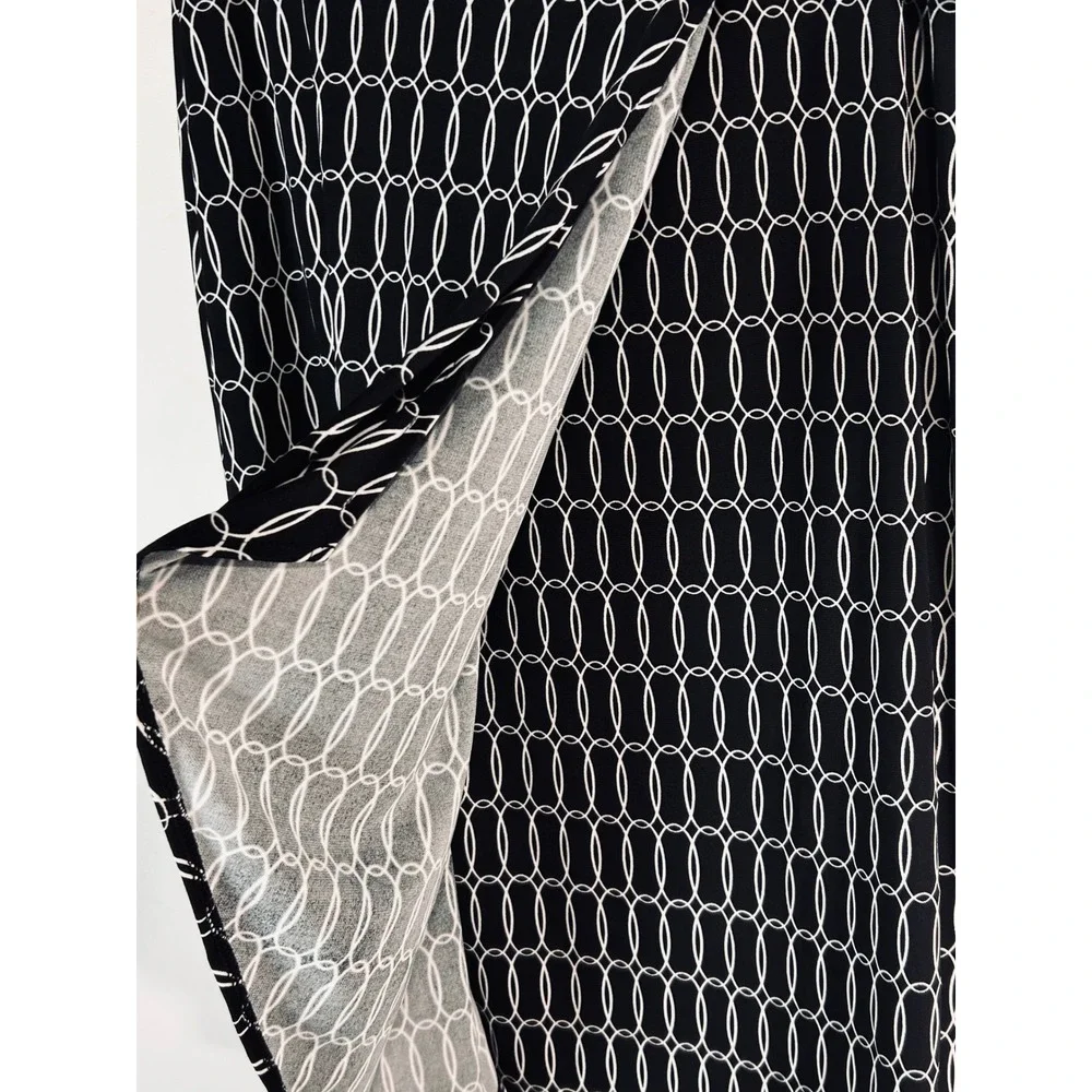 New York & Company Black White Chain Link‎ Wrap Midi Skirt XS Side Tie Geometric